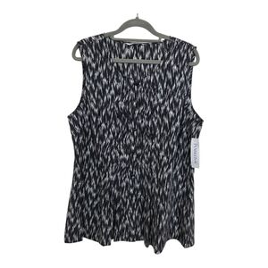 NWT Pendleton 100% Silk Sleeveless Button Front Blouse Pleated Black White Ikat